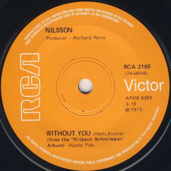 Nilsson* - Without You (7&quot;, Single, Sol) (Very Good Plus (VG+))