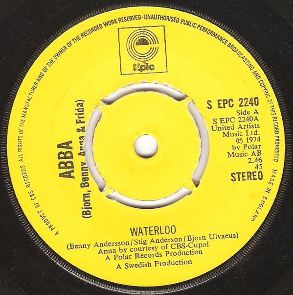 ABBA, (Bjorn, Benny, Anna &amp; Frida)* - Waterloo (7&quot;, Single, 4-P) (Very Good (VG))