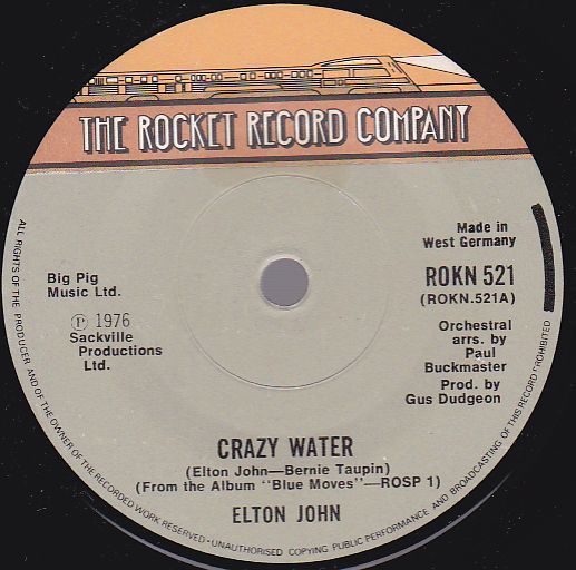 Elton John - Crazy Water (7&quot;, Single, Sol) (Very Good Plus (VG+))