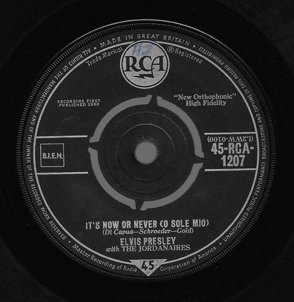 Elvis Presley With The Jordanaires - It&#39;s Now Or Never (O Sole Mio) (7&quot;, Single) (Very Good Plus (VG+))