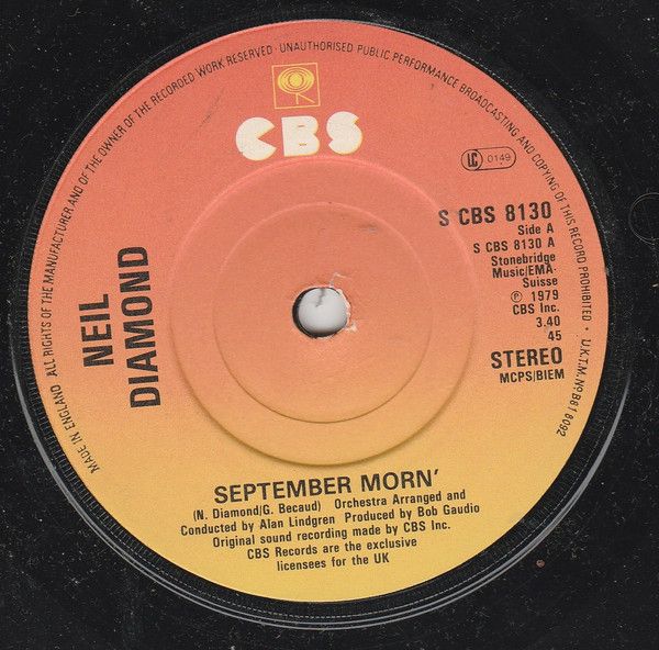 Neil Diamond - September Morn' (7") (Very Good (VG))
