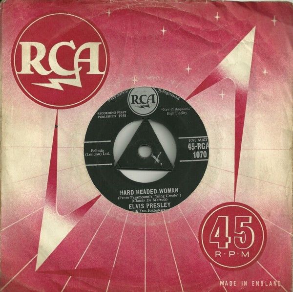 Elvis Presley With The Jordanaires - Hard Headed Woman (7", Single, Tri) (Good Plus (G+))