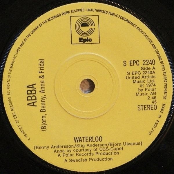 ABBA, Björn &amp; Benny, Agnetha &amp; Anni-Frid - Waterloo (7", Single, Sol) (Good Plus (G+))