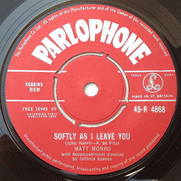 Matt Monro - Softly As I Leave You (7", Single) (Very Good Plus (VG+))