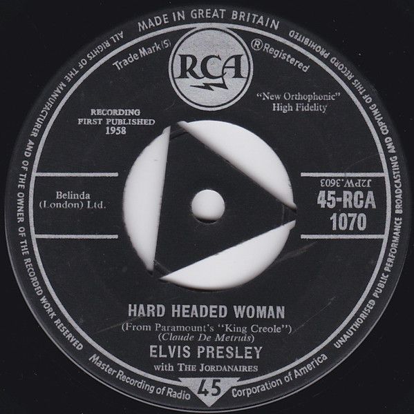 Elvis Presley - Hard Headed Woman (7", Single, Tri) (Fair (F))