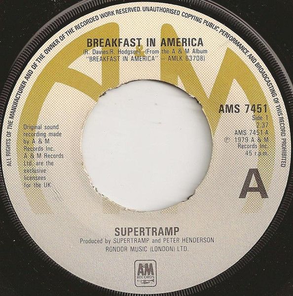 Supertramp - Breakfast In America (7", Single, Pus) (Good Plus (G+))
