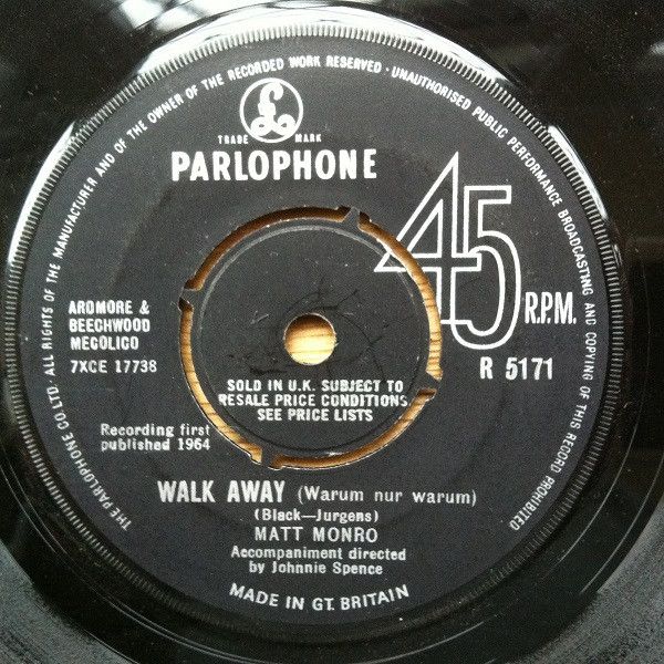 Matt Monro - Walk Away / Around The World (7", Single) (Good Plus (G+))