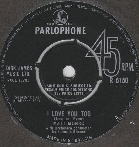 Matt Monro - I Love You Too (7") (Very Good (VG))