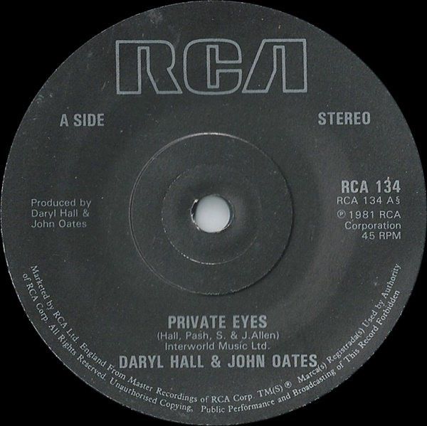 Daryl Hall &amp; John Oates - Private Eyes (7", Single) (Very Good Plus (VG+))