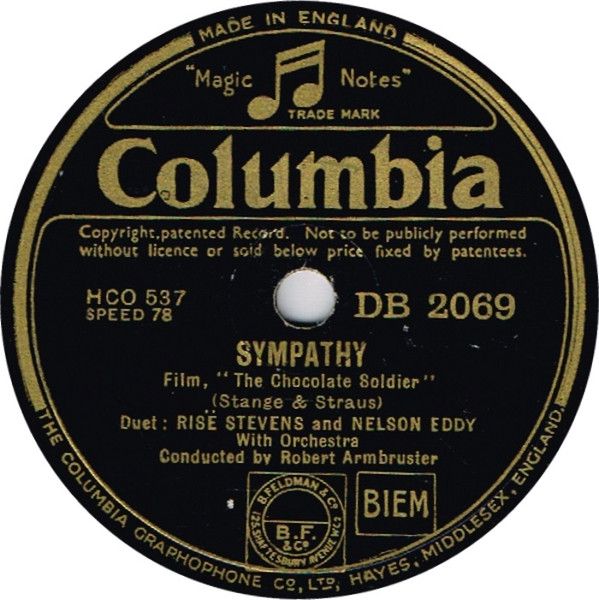 Risë Stevens And Nelson Eddy - Sympathy / My Hero (Shellac, 10") (Good Plus (G+))
