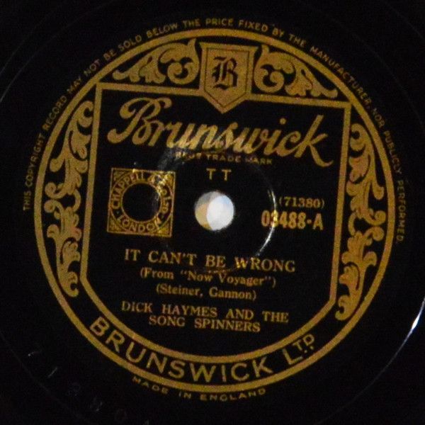 Dick Haymes and The Song Spinners - It Can't Be Wrong / I Never Mention Your Name, Oh No (Shellac, 10") (Good Plus (G+))