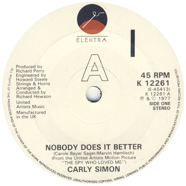 Carly Simon - Nobody Does It Better (7", Single, RP) (Very Good Plus (VG+))