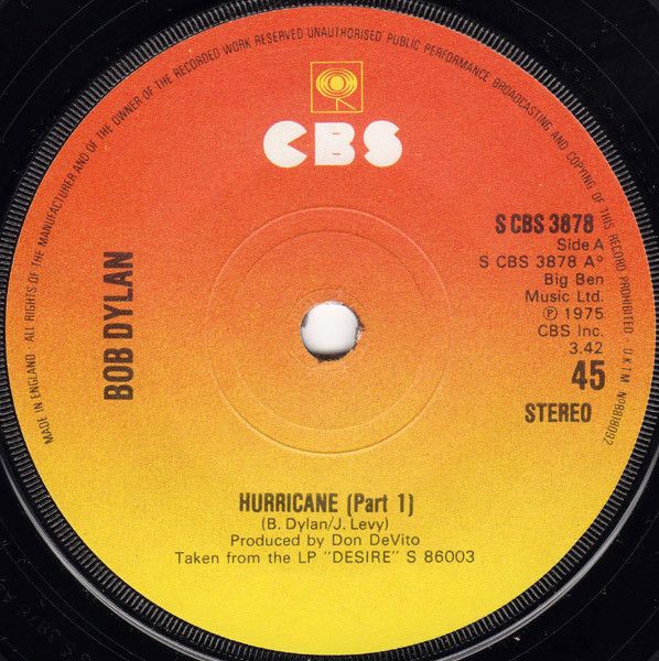 Bob Dylan - Hurricane (Part 1) (7", Single) (Good (G))