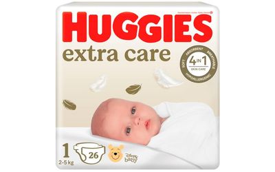 Huggies Extra Care autiņbiksītes, 1.izmērs, 2-5kg, 26gab.