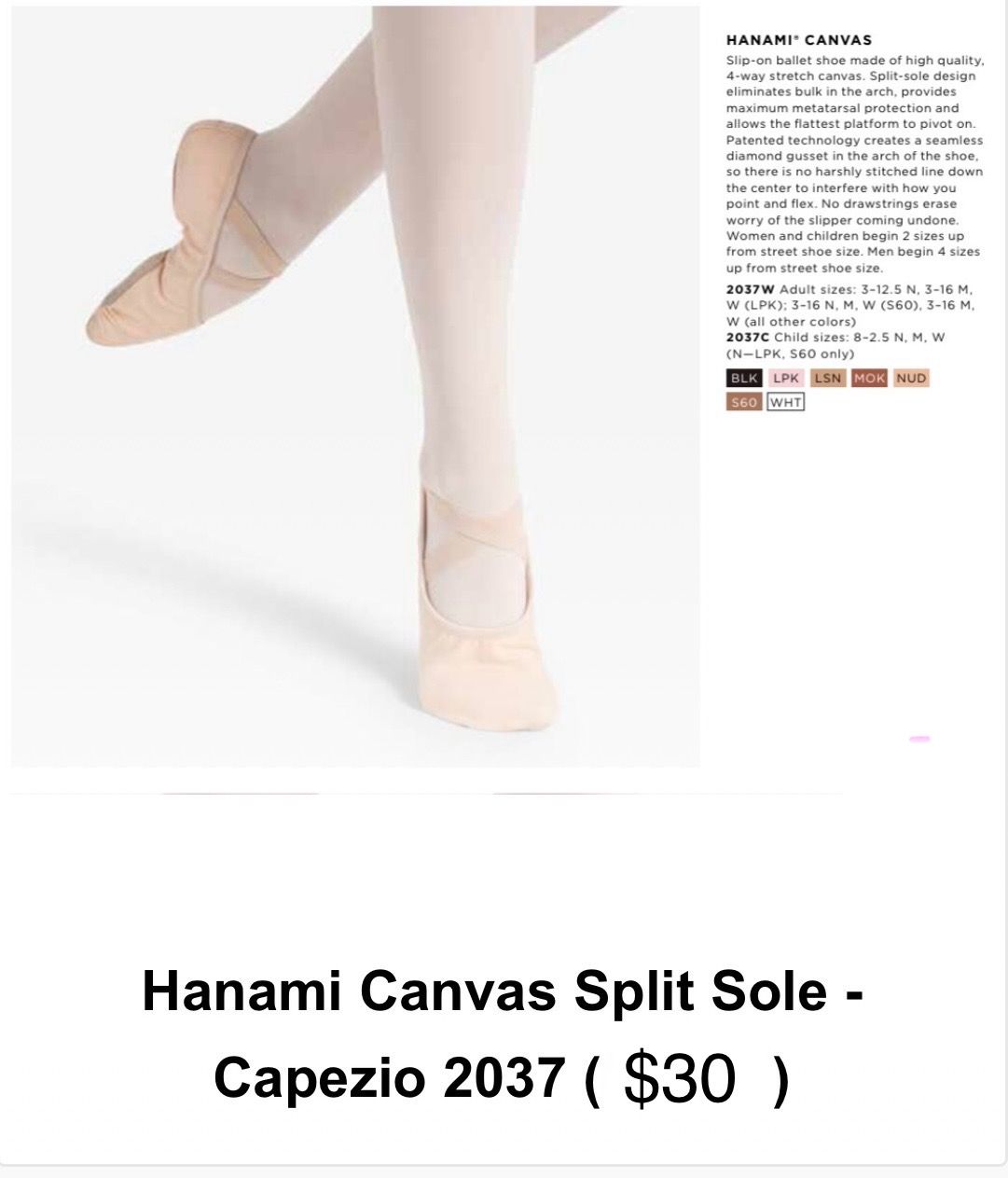 (E) Canvas Ballet Shoe (Split Sole Hanami)