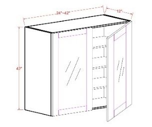 WALL CABINET – 2 GLASS DOORS, 3 ADJUSTABLE SHELVES, MATCHING COLOR INTERIOR