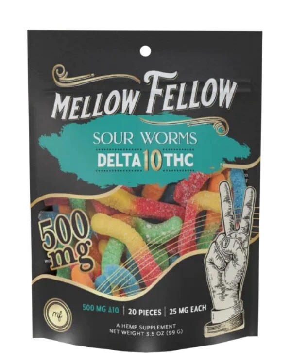 Mellow Fellow, D10 Sour Worms, 500mg
