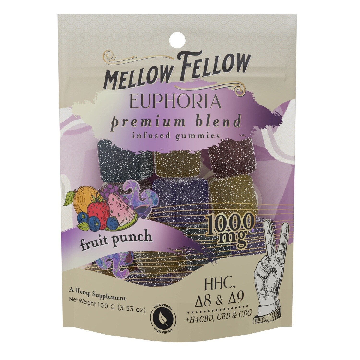 Mellow Fellow, 1000mg Edibles, Fruit Punch, &quot;Euphoria&quot;