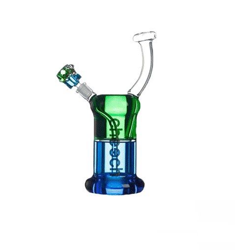 Cheech Glass, 12&quot; Double Glycerin Bubbler, Green &amp; Blue