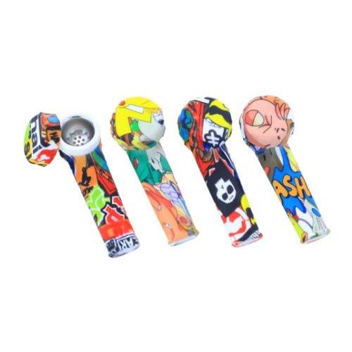 3.5&quot; Printed Silicone Hand Pipe w/ Lid