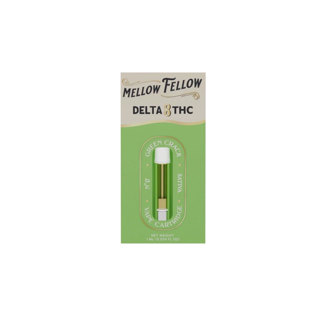 Mellow Fellow, 1G Cart, D8 Green Crack, Sativa