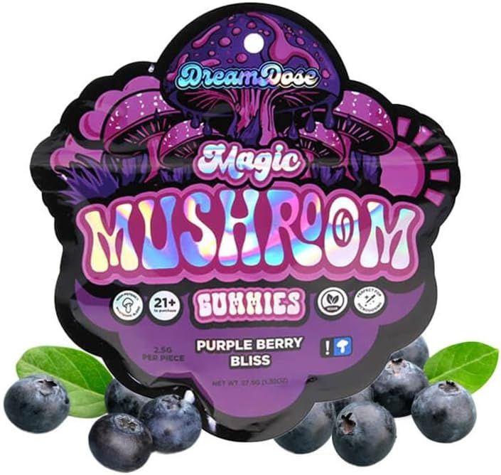 Dream Dose, Shrooms Gummies, Purple Berry Bliss