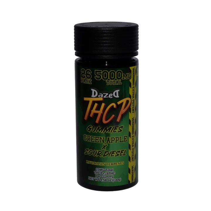 Dazed, THCP 5000mg Gummies, Green Apple x Sour Diesel