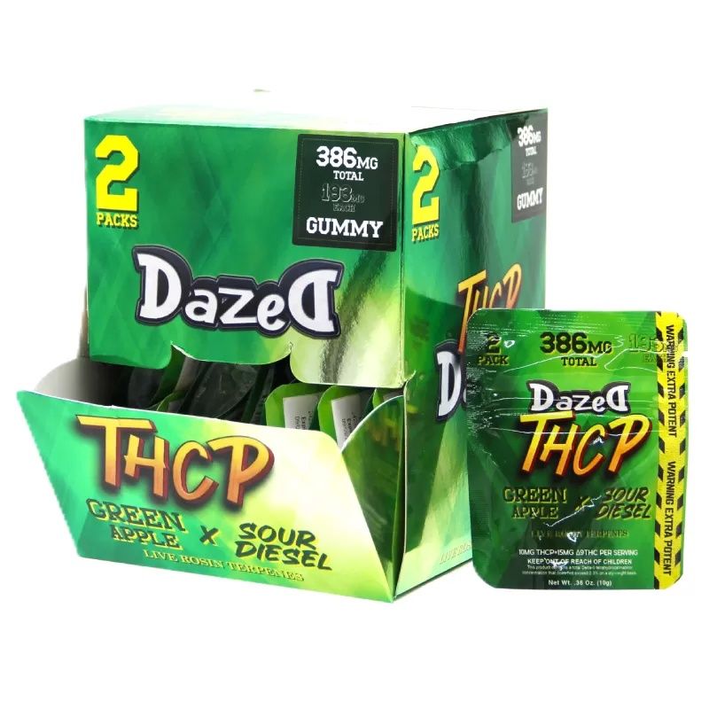 Dazed, THCP 386mg Gummies, Green Apple x Sour Diesel