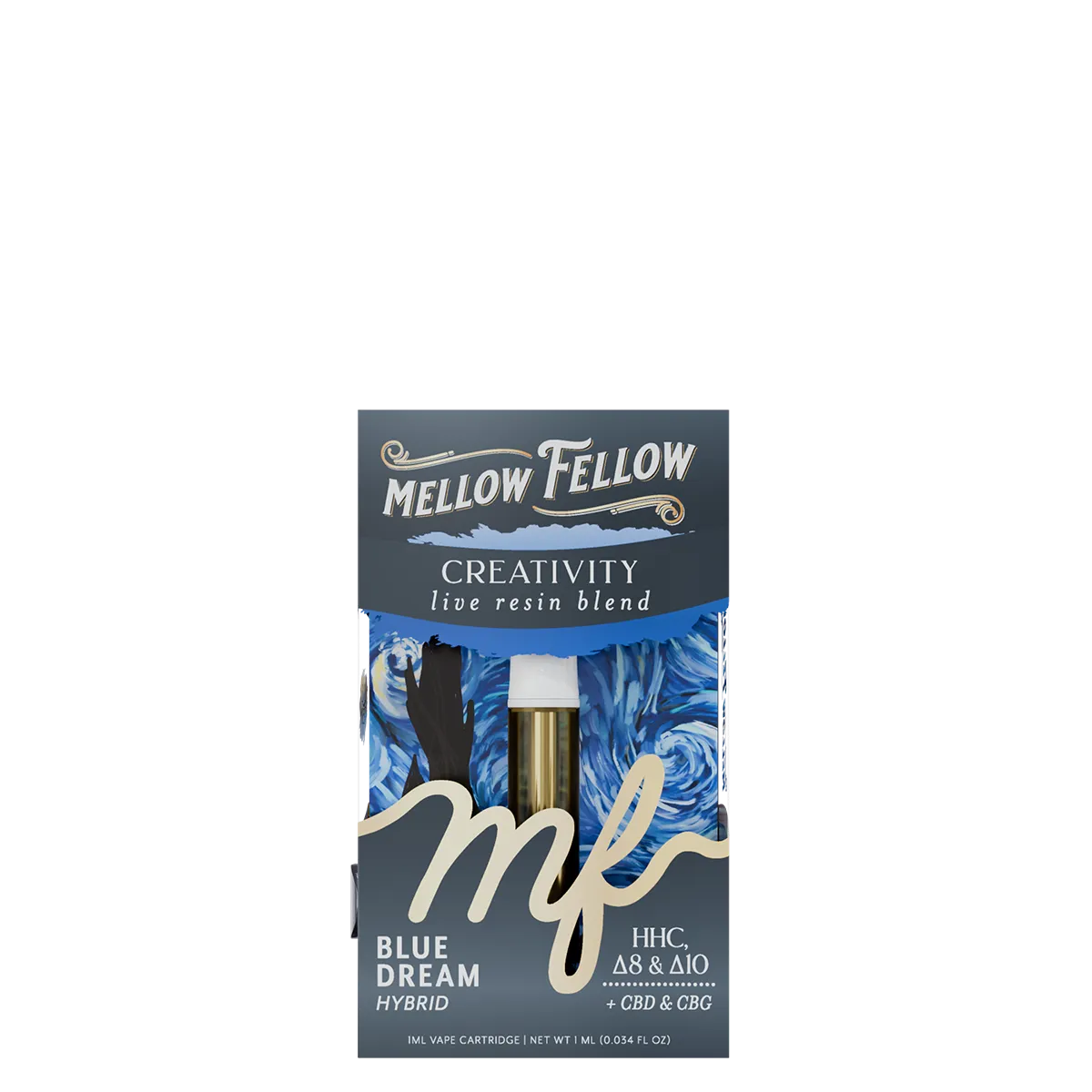 Mellow Fellow, 1G Cart, Creativity, Blue Dream (Hybrid)
