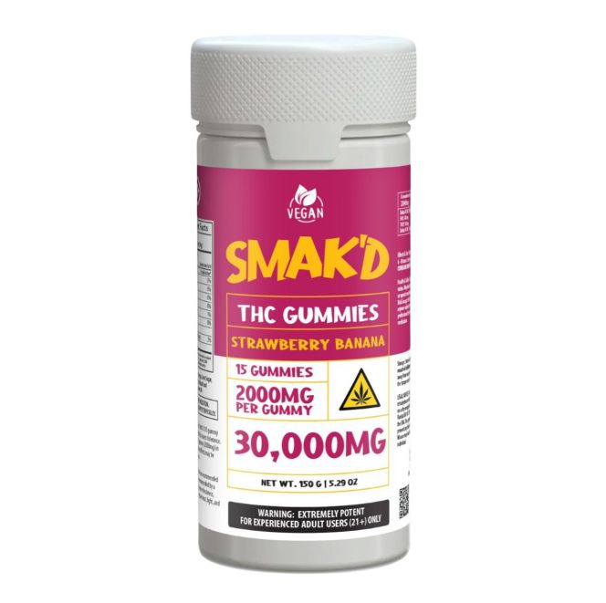 Smak&#39;d, 30,000mg THC Blend, Strawberry Banana