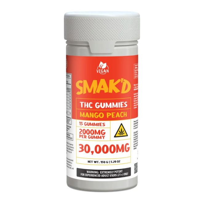 Smak&#39;d, 30,000mg THC Blend, Mango Peach
