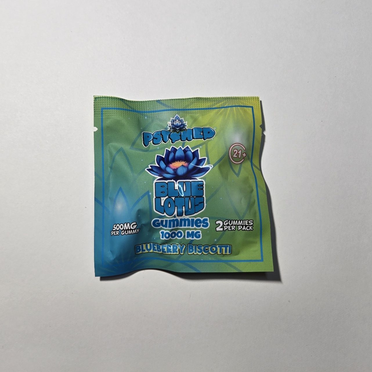 Psyched, Blue Lotus Gummies, 2ct 1000mg, Blueberry Biscotti