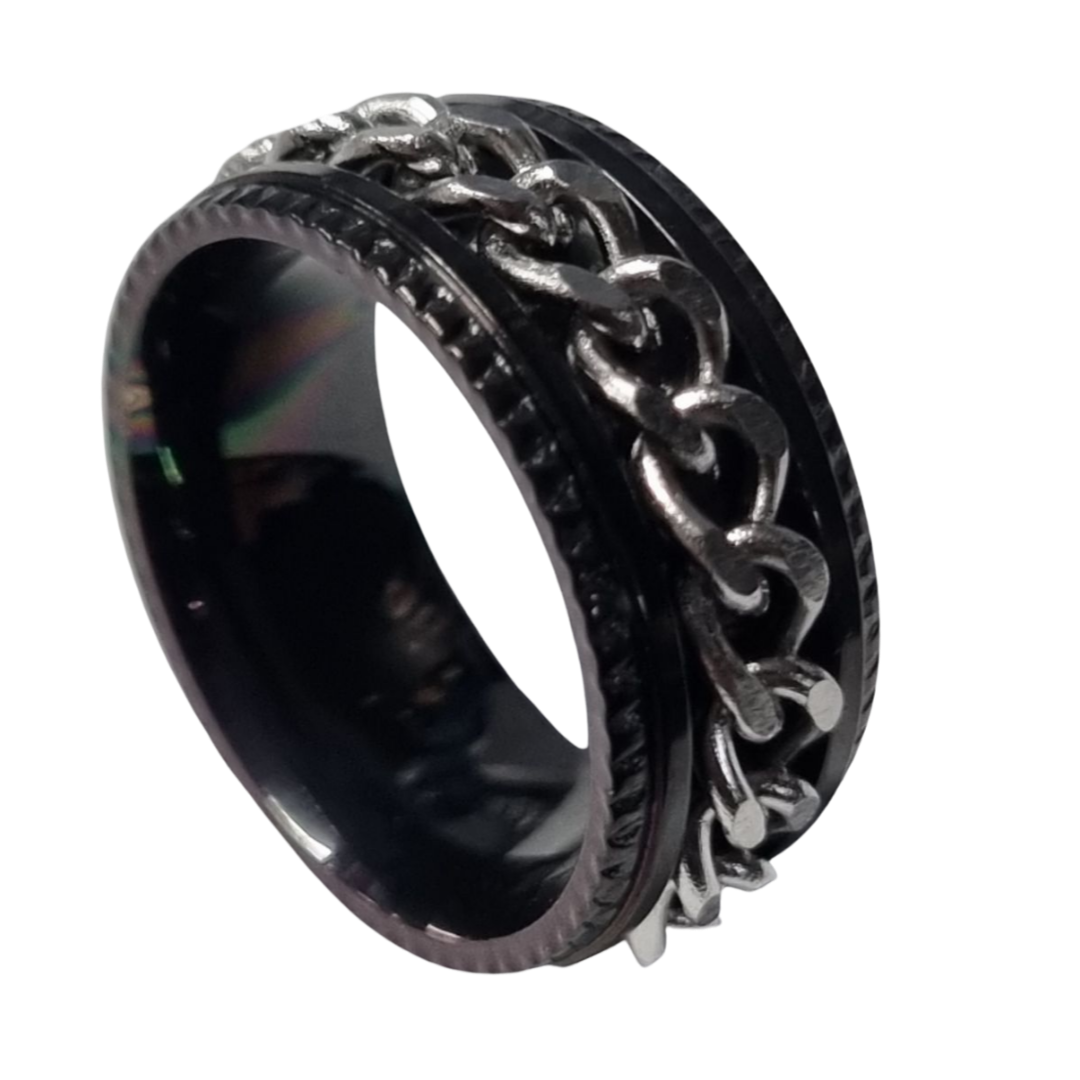 Chain Fidget Ring - Black/Silver, Size: 6