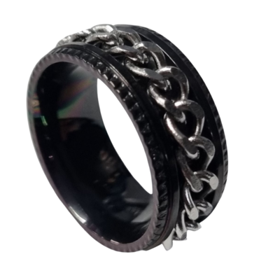 Chain Fidget Ring - Black/Silver