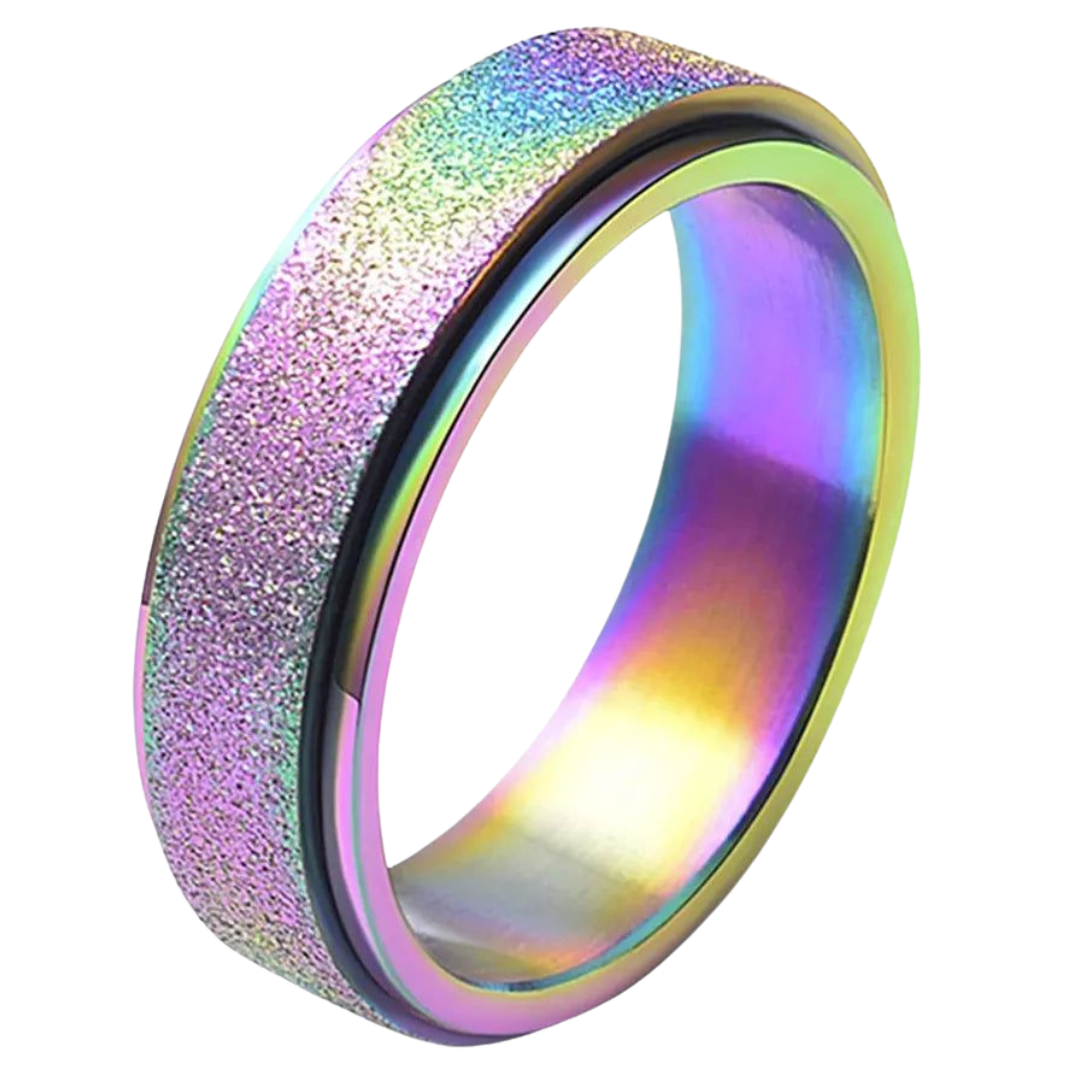 Fidget Ring - Glitter Rainbow, Size: 6