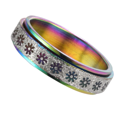 Fidget Ring - Glitter Rainbow Flower