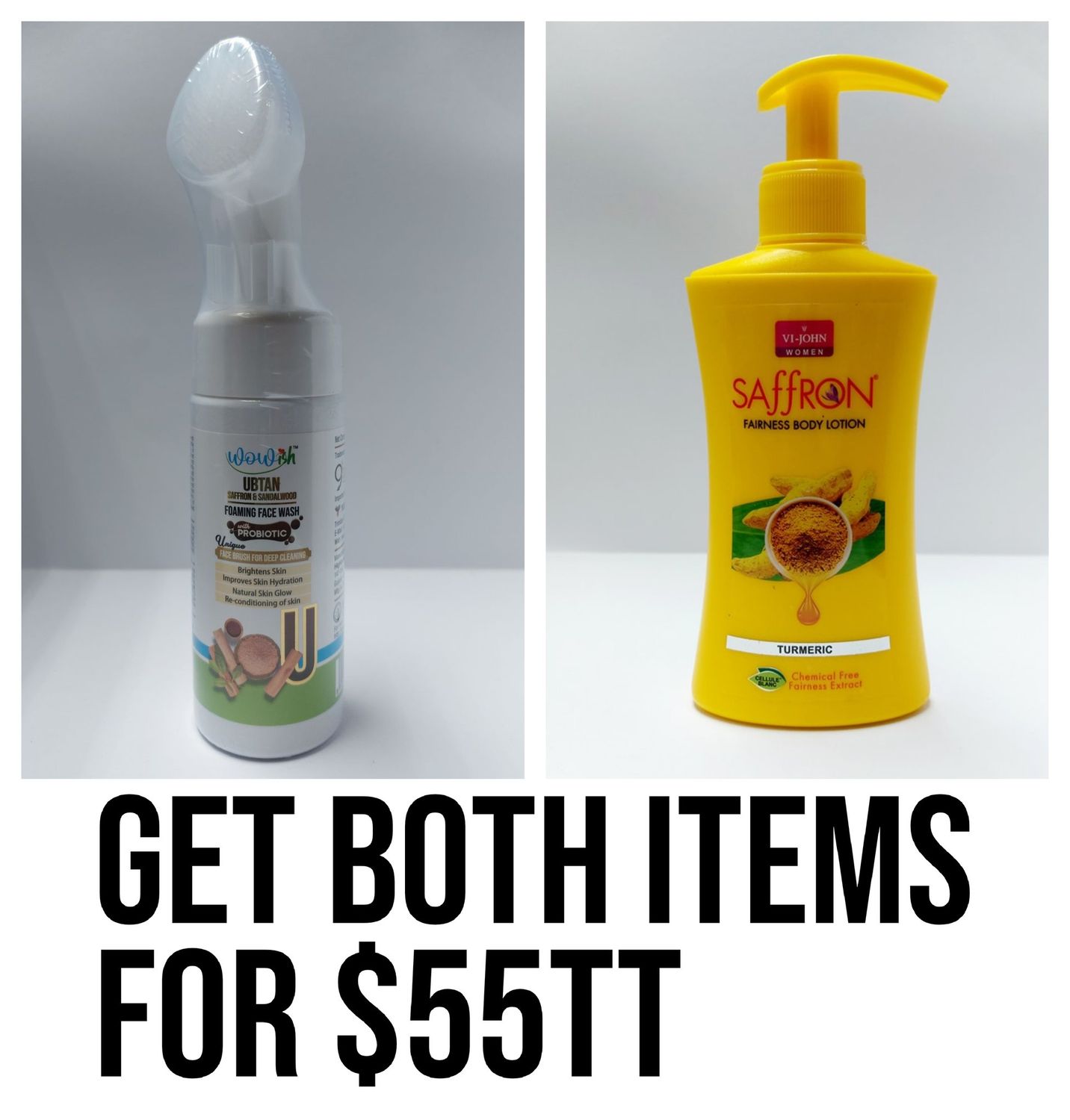 1 -Wowish Ubtan Safford and Sandalwood FaceWash  1 - Vi john saffron turmeric fairness lotion 250ml