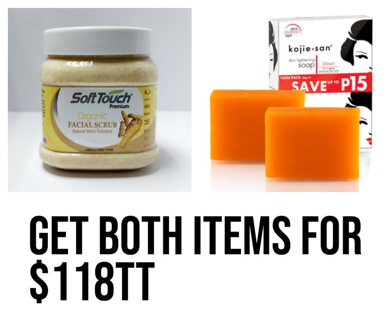 1 - Original Kojie.san 2 bar 65g 
1 - Soft Touch Turmeric facial Scrub 500g