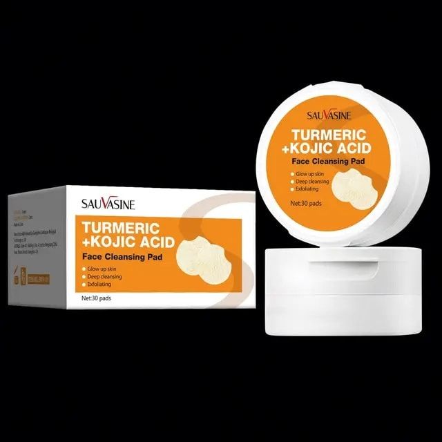 Sauvasine Reduce Acne Tighten Disposable cotton facial face Exfoliating Kojie acid  and Tumeric Cleansing Pad