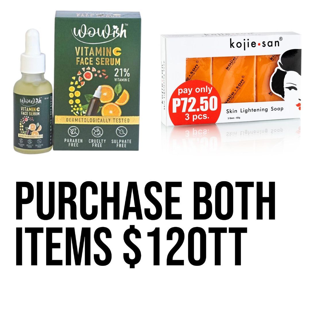 1. - wowish  vitamin c  serum 
1. - kojie San bar 3 bar 65g