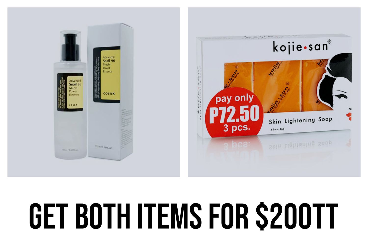 1 - COSRX Advanced Snail 96 Mucin Power Essence 100ml 1 - Box Kojie san 3 Bar 65g Soaps