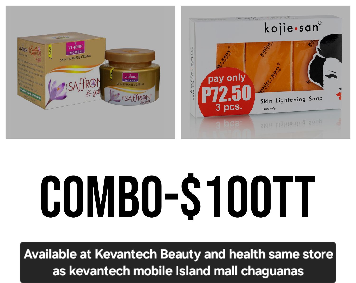 1 - Kojie San3 bar 65g soap &amp; 1 vi John saffron face cream (GOLD)