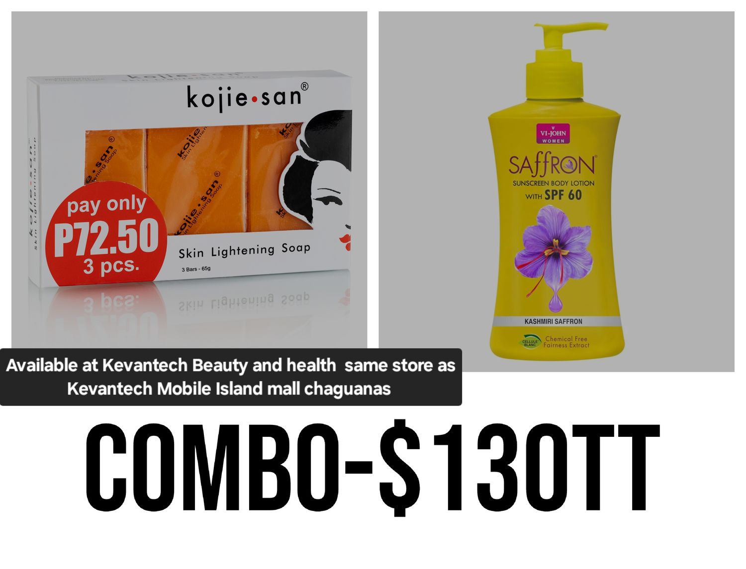 1- vi  john Saffron Lotion (SPF60) 1 - kojie San 3 Bar 65g Soap