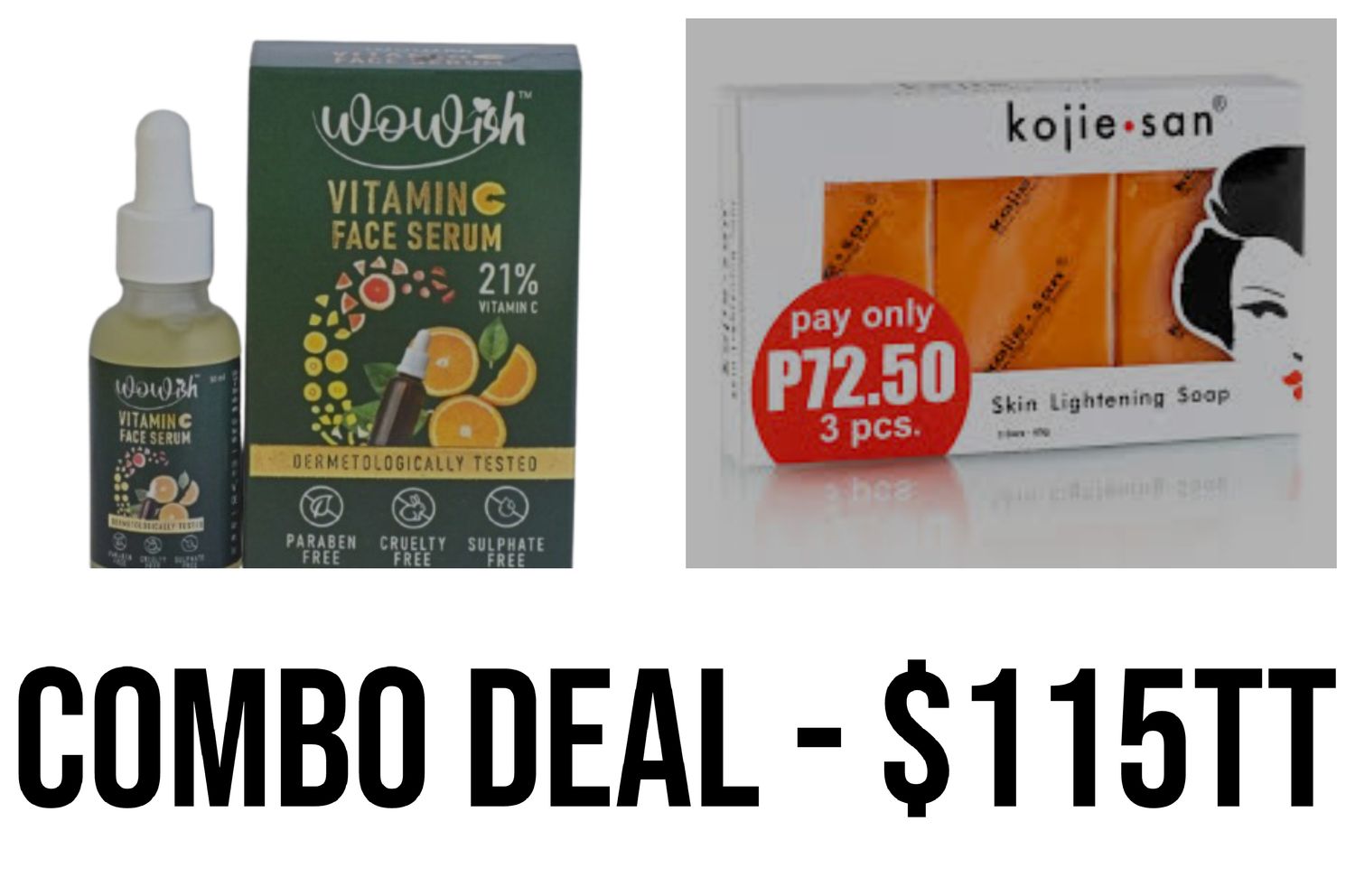 1 - Kojie San 3 Bar 65g Soap  1 - wowish Vitamin C face Serum