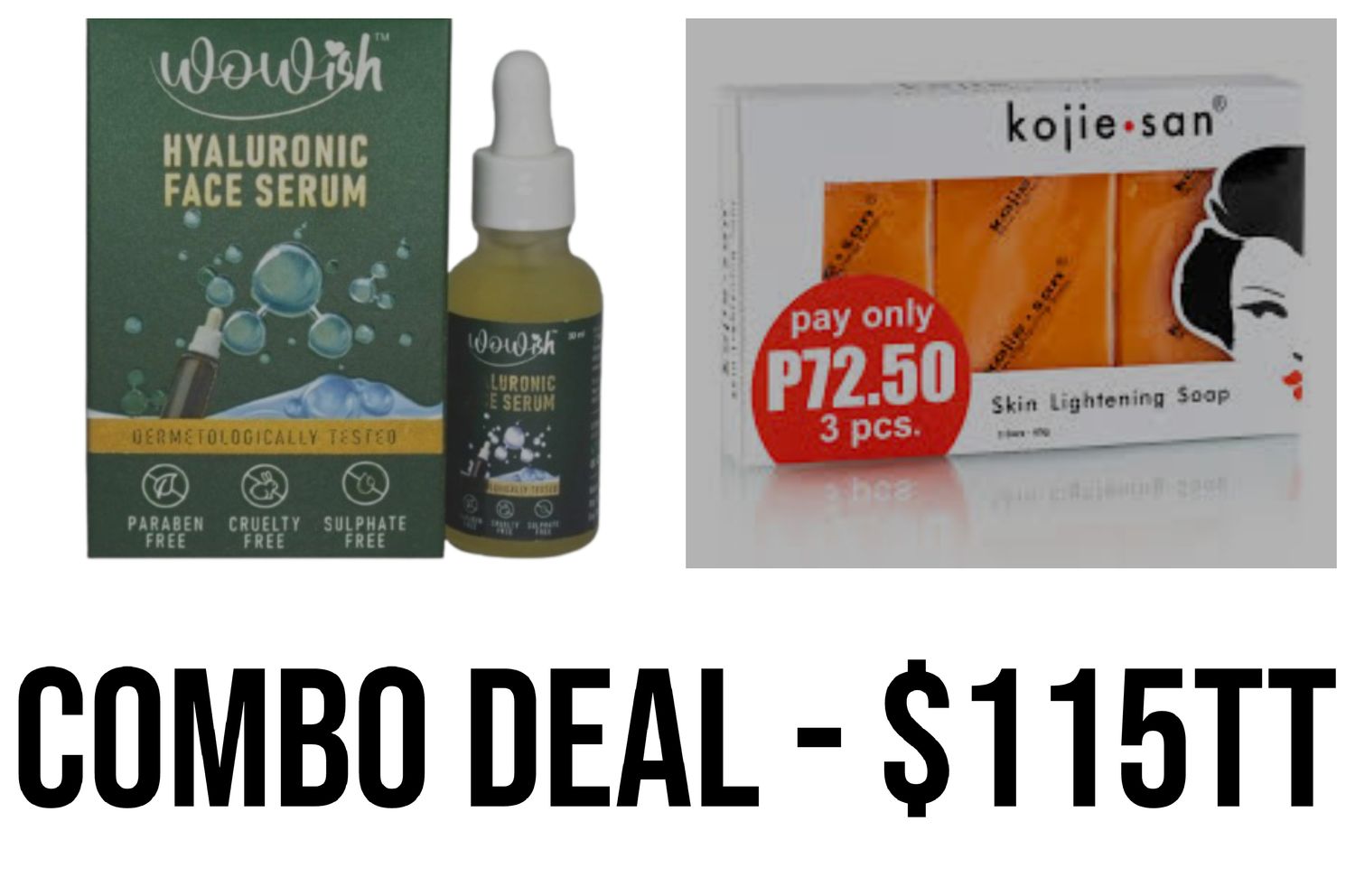 1 - Kojie San 3 Bar 65g Soap  1 - wowish Hyaluronic face Serum
