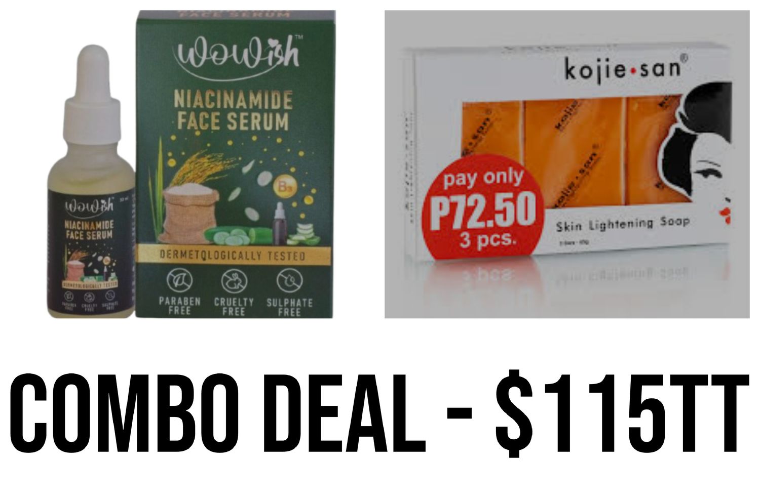 1 - Kojie San 3 Bar 65g Soap  1 - wowish Hiacinamide face Serum