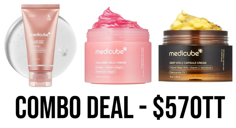 1 - Medicube Collagen wrapping mask/ 1 - Medicube Collagen cream/ 1 - Medicube Vitamic C Capsule Cream