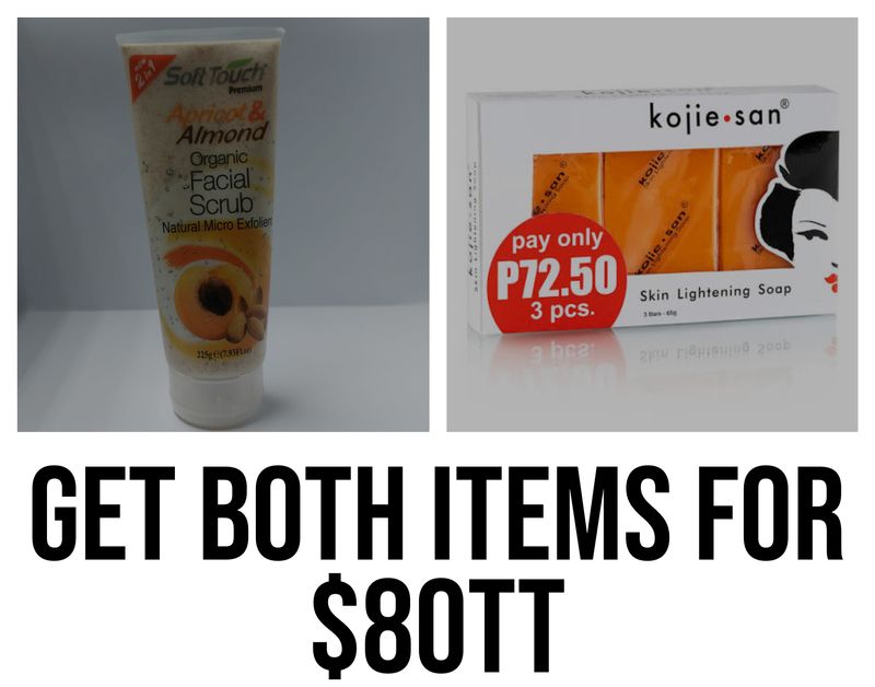 1 - Soft touch Apricot &amp; Almond face scrub/ 1 - kojie San soap 3 Bar 65g soap