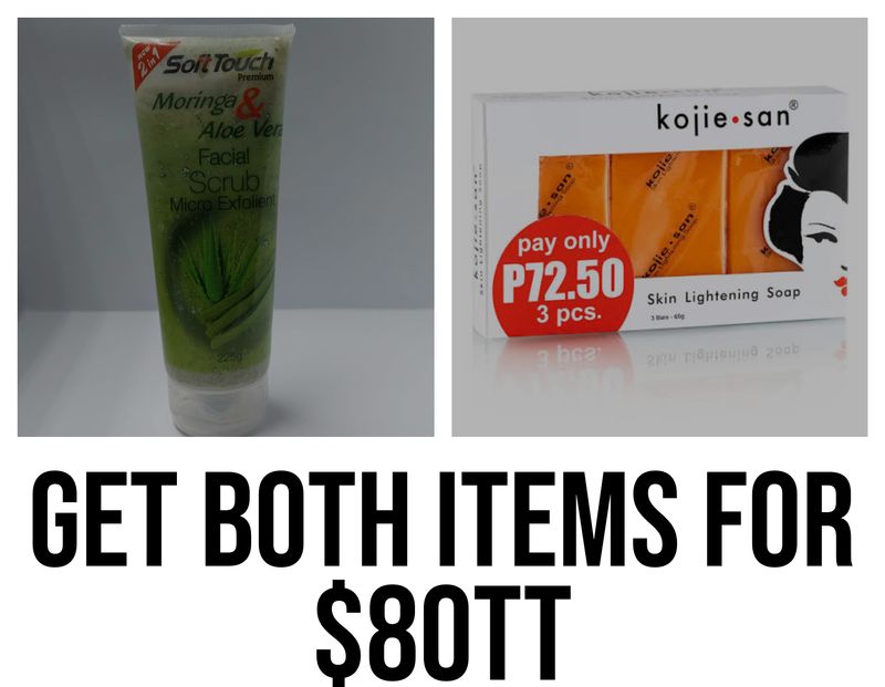 1 - Soft touch Moringa &amp; Aloe Vera face scrub/ 1 - kojie San soap 3 Bar 65g soap