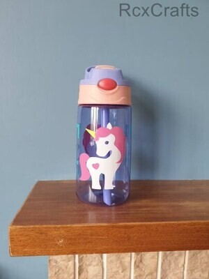 Unicorn Kids 480ml popup spout water bottle personalised name  BPA free.